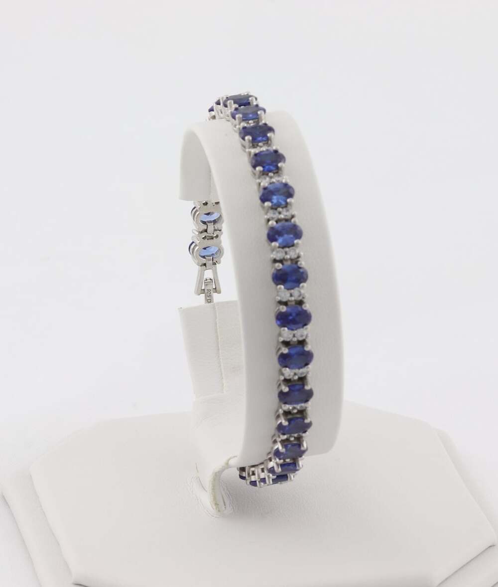 Sterling Silver Natural Tanzanite & Cubic Zirconia Tennis Bracelet 7 1/4" inch - Picture 2 of 8